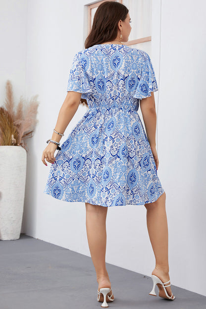 Honey Plus Size Surplice Neck Flutter Sleeve Dress