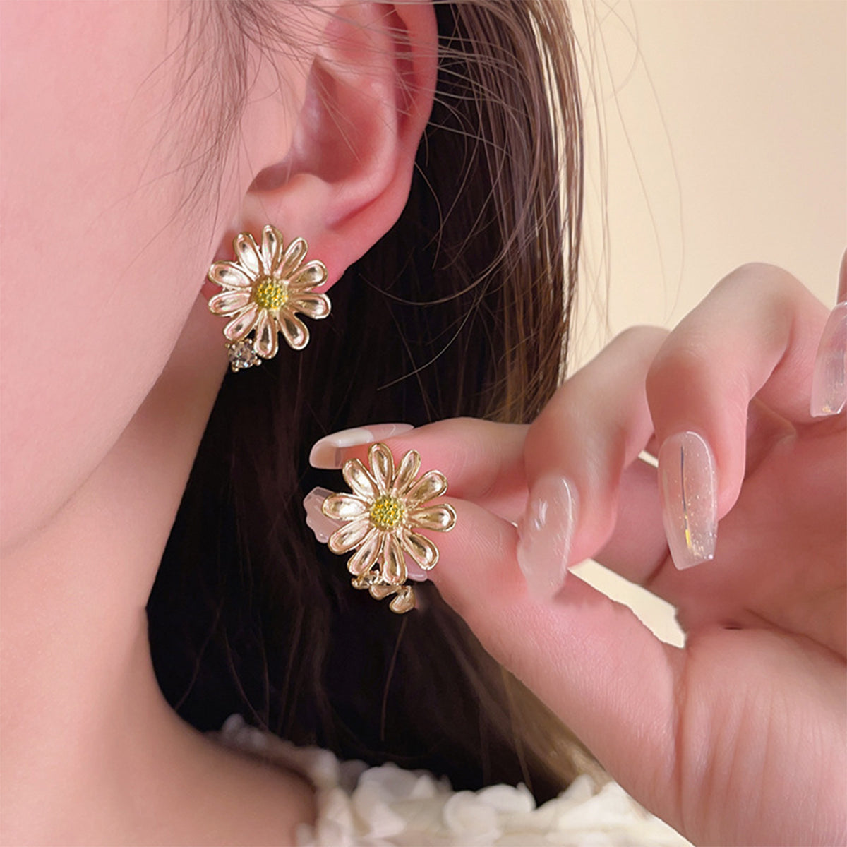 Alloy Drip Oil Flower Stud Earrings