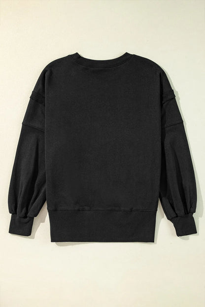 Exposed Seam Round Neck Long Sleeve Sweatshirt