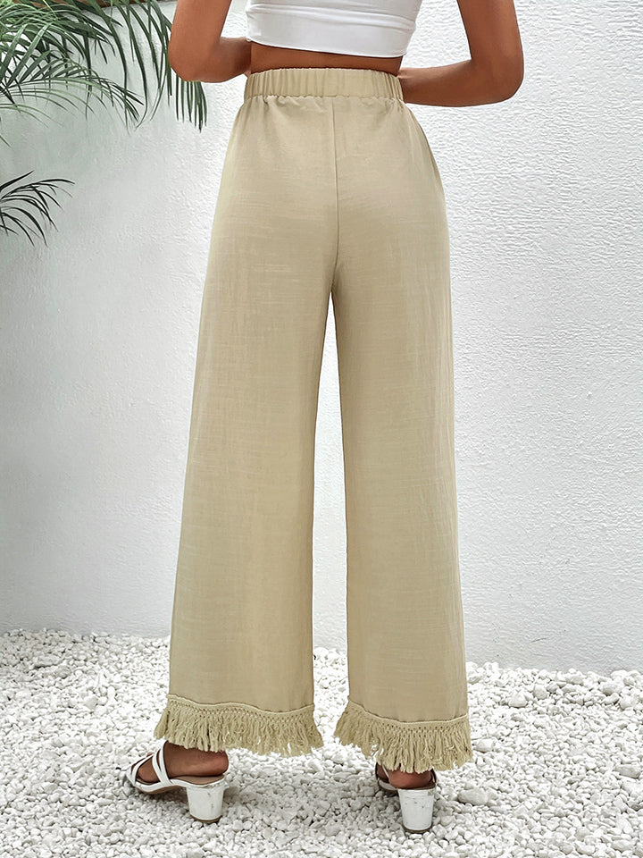 Honey Fringe Detail Wide Leg Pants