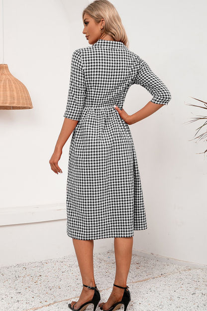 Ivy Lane Plaid Collared Neck Midi Dress