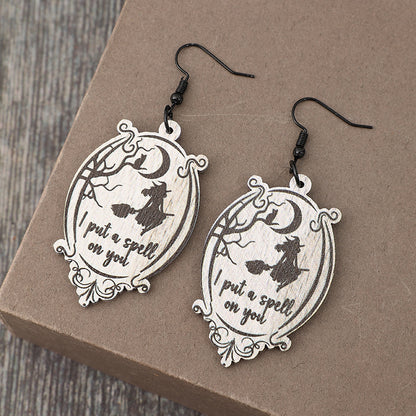 Witch Wooden Dangle Earrings