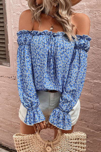 Honey Off Shoulder Printed Frill Trim Blouse