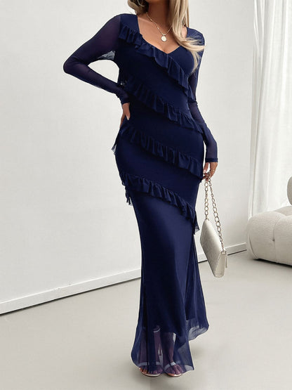 Devine Ruffled Surplice Long Sleeve Maxi Dress