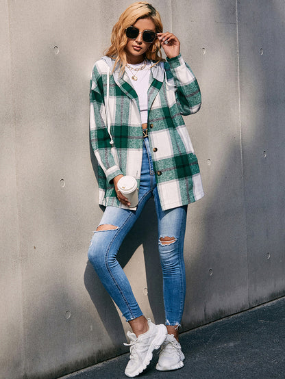 Ivy Lane Plaid Dropped Shoulder Hooded Jacket