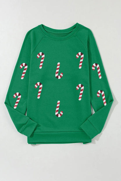 Candy Cane Round Neck Long Sleeve Sweatshirt