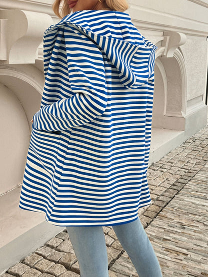 Devine Striped Long Sleeve Hooded Outerwear