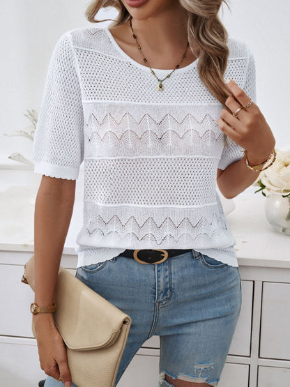 Devine Round Neck Half Sleeve Knit Top