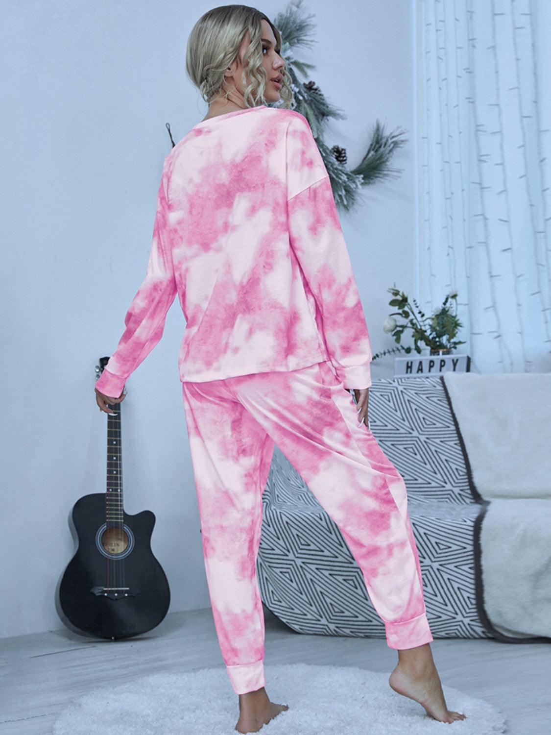 Shiny Tie-Dye Round Neck Top and Pants Lounge Set