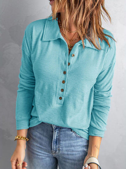 Collared Neck Half Button Top