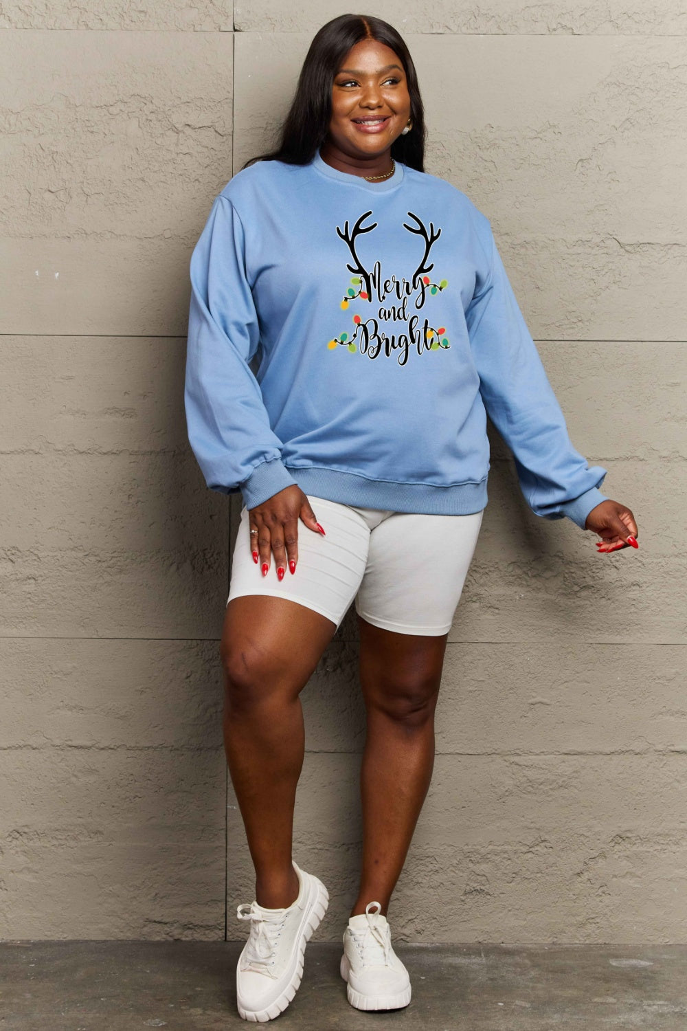 Simply Love Full Size MERRY AND BRIGHT Graphic Sweatshirt