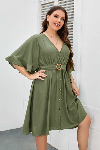 Honey Plus Size Surplice Neck Half Sleeve Dress