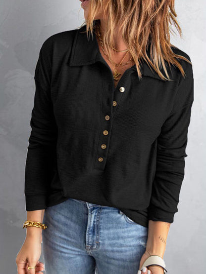 Collared Neck Half Button Top